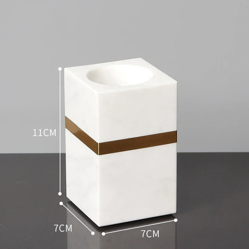 Afralia™ Volakos White Marble Bathroom Set with Golden Accents