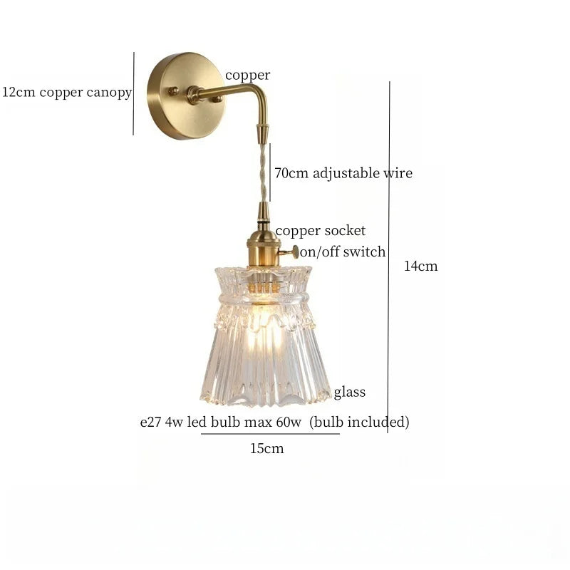 Afralia™ Brass Glass LED Wall Sconce Light for Living Room, Bedroom, Bathroom