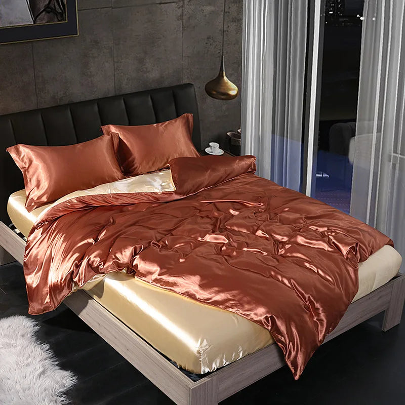 Afralia™ Solid Color Mulberry Silk Bedding Set: Smooth & Cooling Duvet Kit