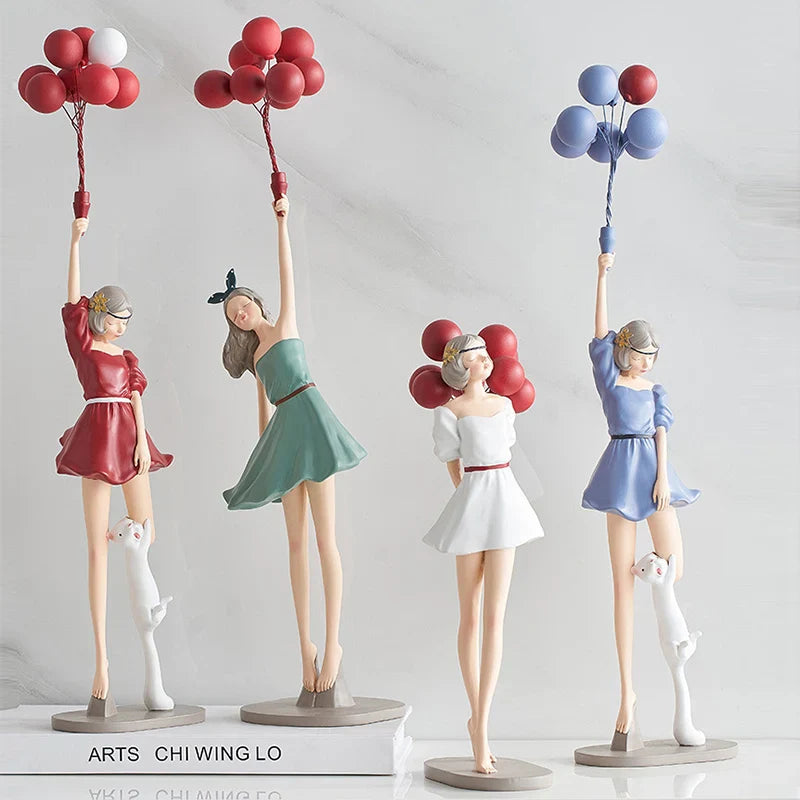 Afralia™ Balloon Girls Resin Home Decor Ornaments