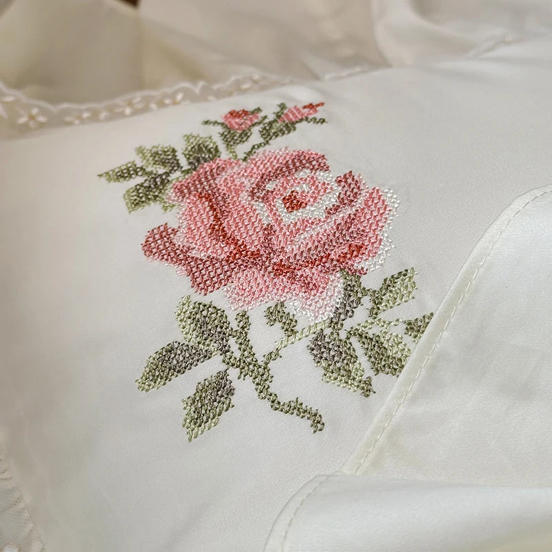 Afralia™ Vintage Lace Ruffles Embroidery Bedding Set with 1000TC Egyptian Cotton