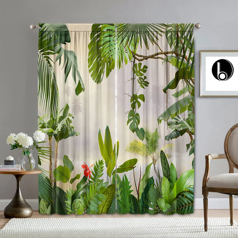 Afralia™ Tropical Leaf Gauze Curtain for Kitchen, Living Room, Balcony, Garden