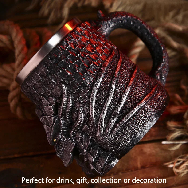 Afralia™ Medieval Dragon Skull Beer Mug 600ml Stainless Steel Tankard Pub Bar Decor