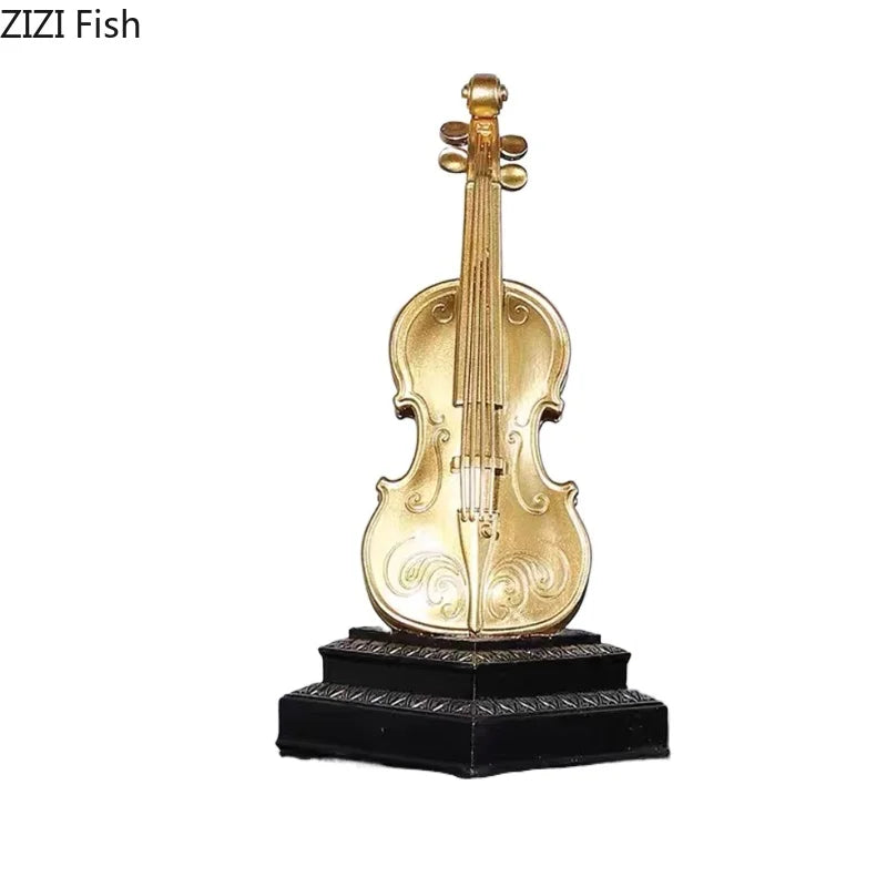 Afralia™ Modern Golden Violin/Sax Ornament, Desk Sculpture, Room Decor, Aesthetic Crafts