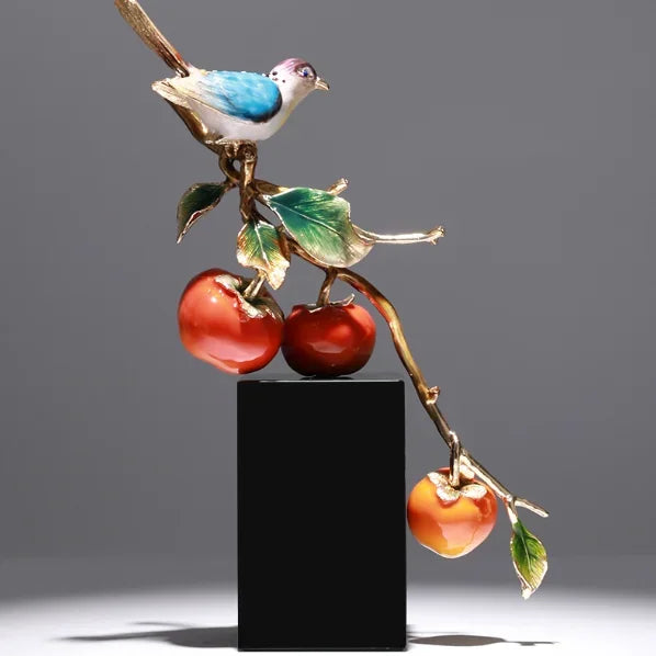 Afralia™ Chinese Enamel Persimmon Ruyi Ornament for Living Room Wine Cabinet Décor