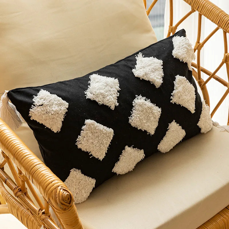 Afralia™ Geometric Embroidered Cushion Cover - Modern Black & White Pillowcase for Home Sofa