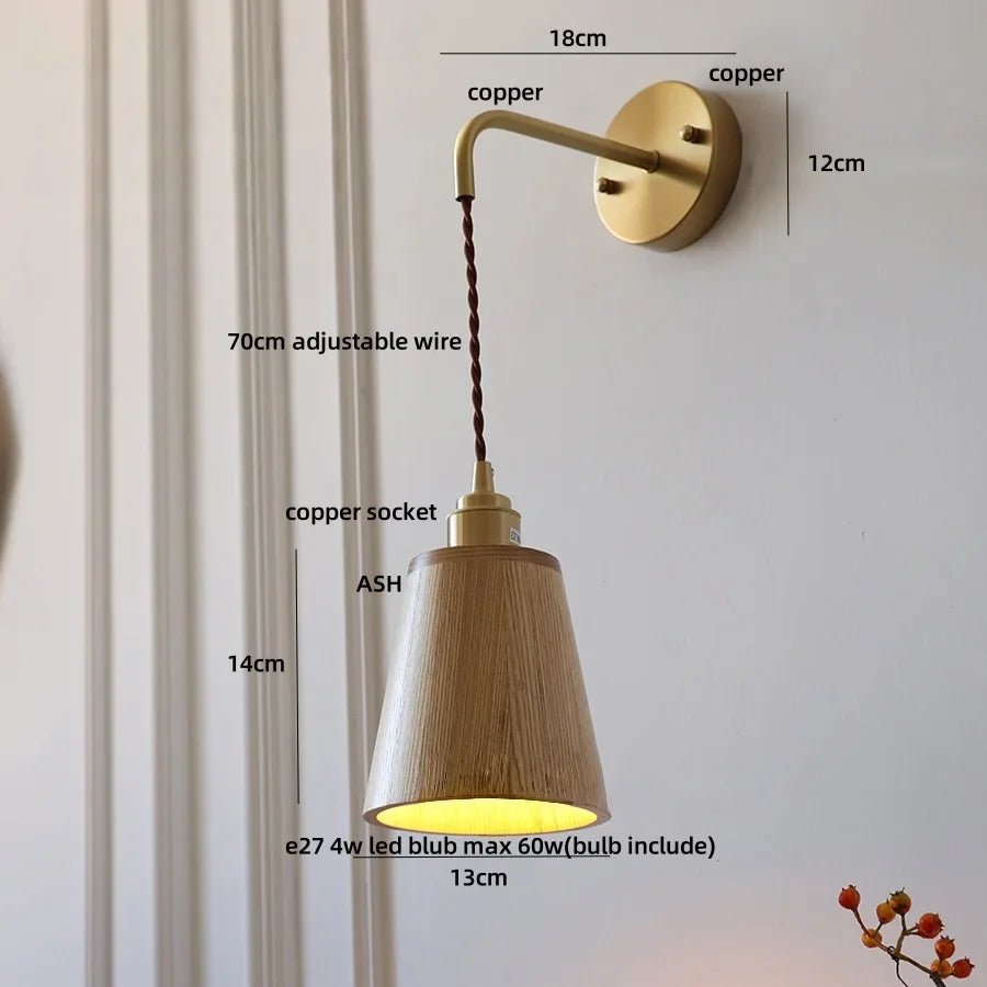 Afralia™ Ash Wood LED Wall Lamp with Pull Chain Switch for Home Decor