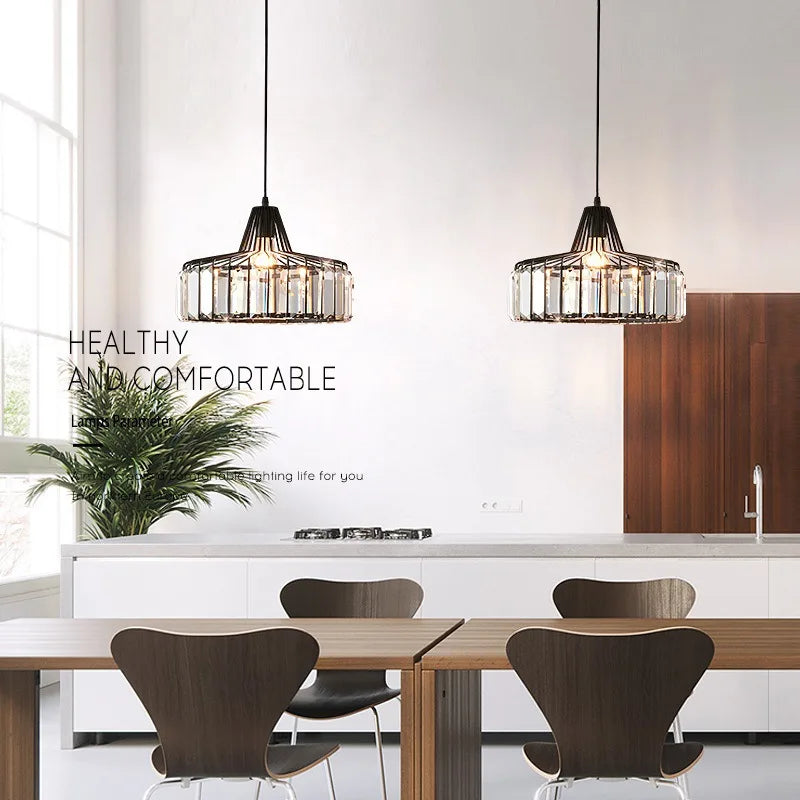 Afralia™ Modern Black Crystal Pendant Chandelier for Kitchen and Dining Room