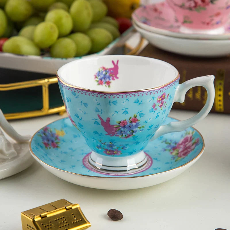 Afralia™ Bone China Flower Tea Cup Set, 180ml, Phnom Penh Afternoon Teacups for Home, Office, Hotel