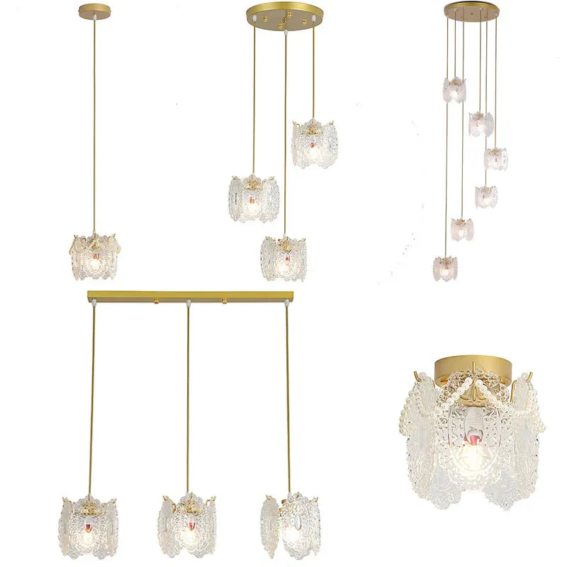 Afralia™ Carved Glass Pearl Chandelier for Dining Room, Living Bedroom, Study, Balcony - LED Pendant Lighting