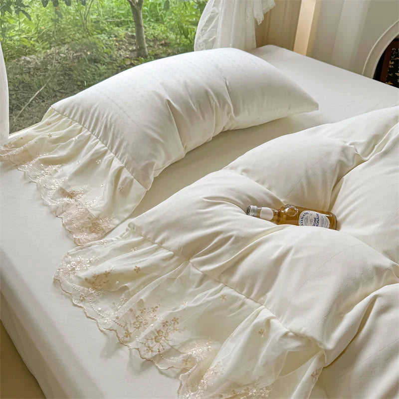 Luxury French Lace Princess Wedding Bedding Set by Afralia™ - 4Pc Girl Bed Set