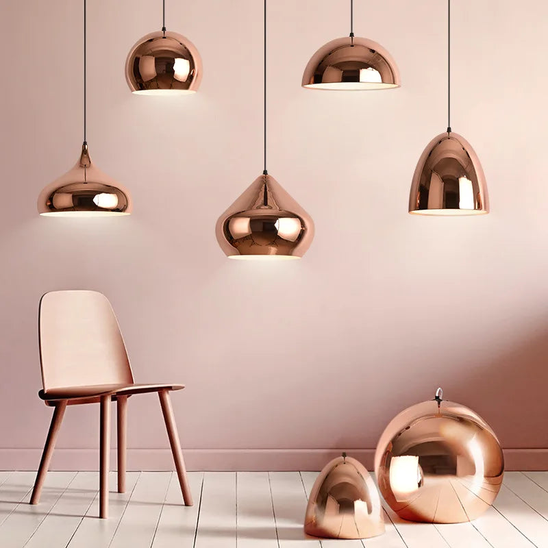Afralia™ Rose Gold Pendant Lights: Nordic Plating Metal Hanging Lamp for Dining Room & Kitchen.