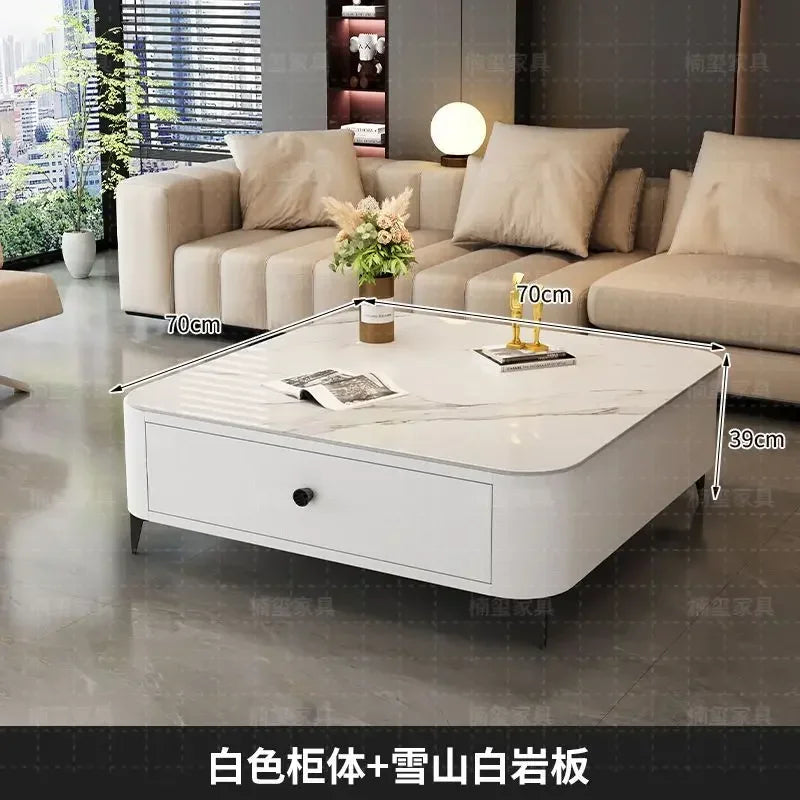 Solid Wood Square Coffee Table with Drawer by Afralia™ - Modern Italian Design