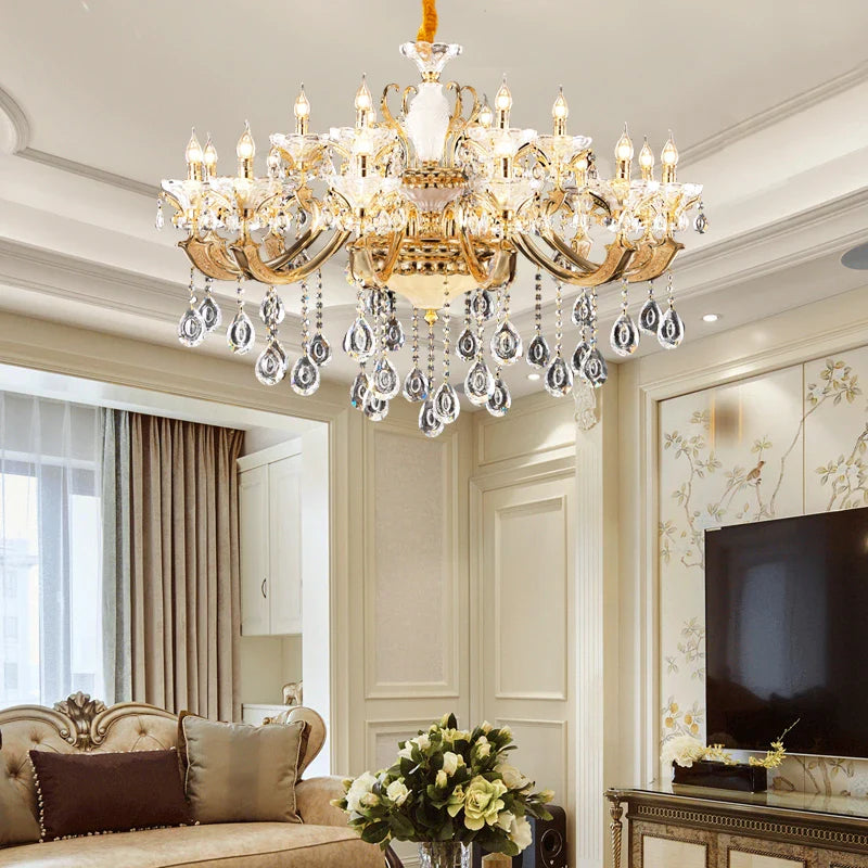 Afralia™ European Crystal Chandelier | Luxe Villa Hall Lighting | Zinc Alloy Middle Floor Lamp