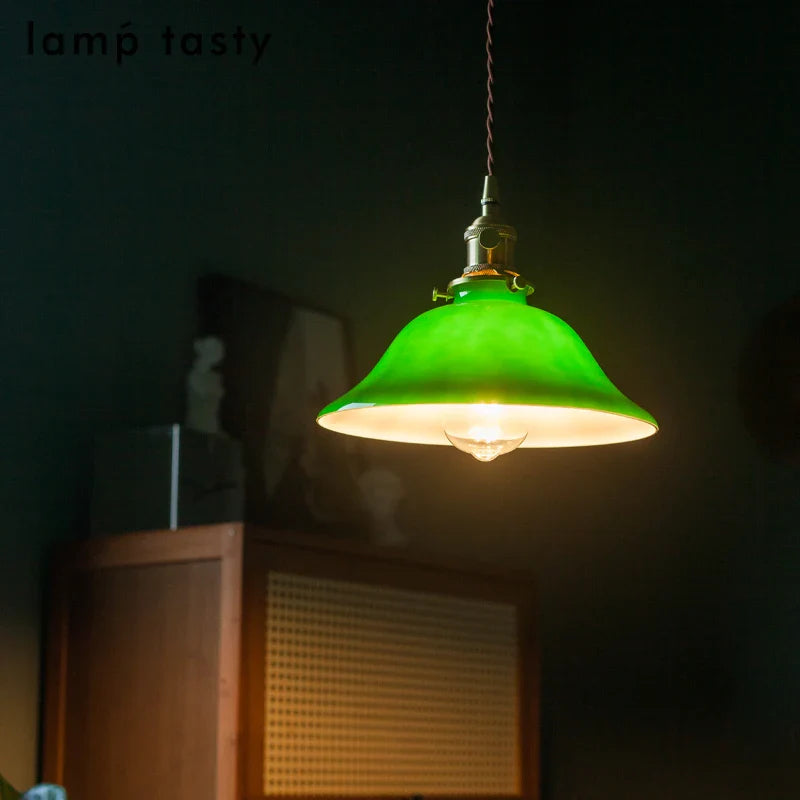 Afralia™ Green Glass LED Pendant Light for Home Decor & Restaurant Vintage Lighting