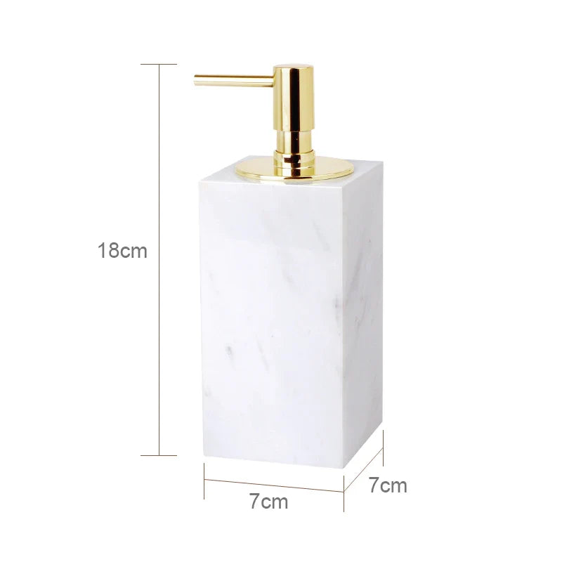 Afralia™ Volakos White Marble Bathroom Set: Soap Dispenser, Makeup Rack, Vanity Tray