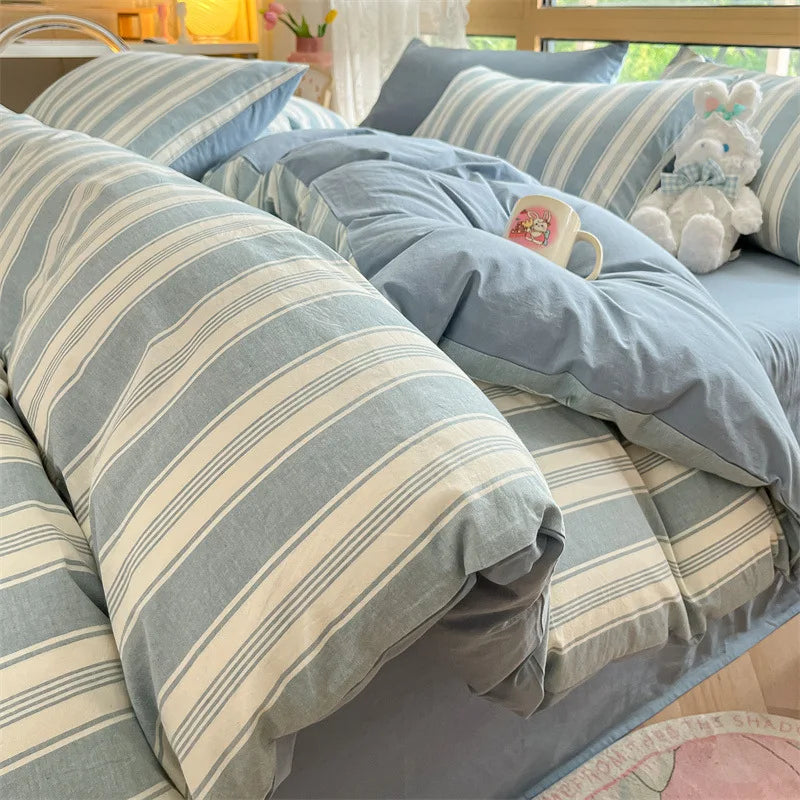 Afralia™ Cozy Striped Cotton Bedding Set - Breathable & Soft Quilt Kit