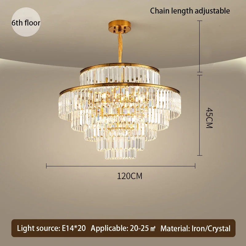 Afralia™ Round Golden Crystal Chandelier for Luxury Living Room Dining Bedroom Lighting