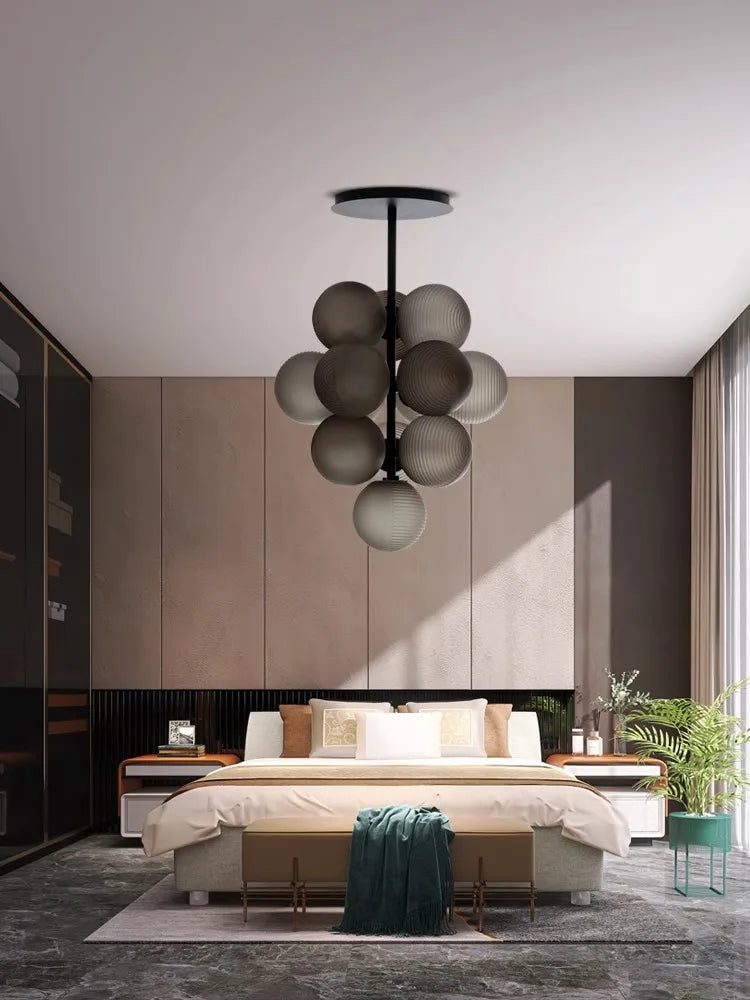 Afralia™ Purple Ripple Grape Ball Lampshade Pendant Chandelier, Modern LED Home Decor Lighting