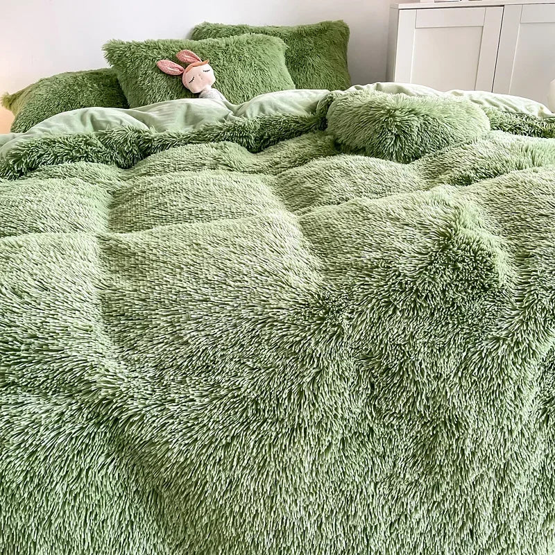 Afralia™ Fluffy Faux Fur Bedding Set: Duvet Cover, Sheet, Pillowcase - Soft & Warm