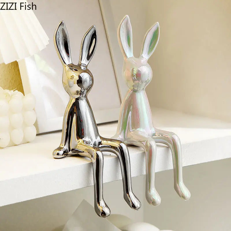 Afralia™ Rabbit Ceramic Sculpture Abstract Animal Ornaments Modern Artwork Aesthetic Decor