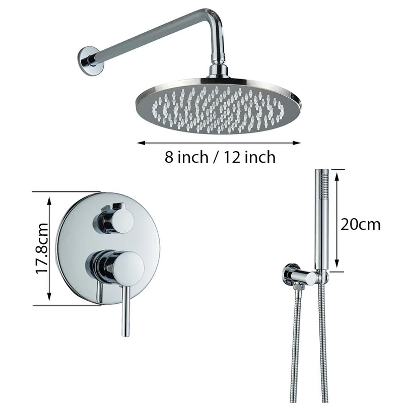 Afralia™ Brass Shower Set with 2-Way Mixer and Handheld Spray - 8-16" Rain Shower Head