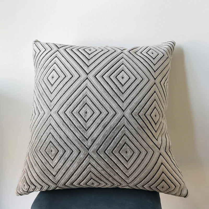 Afralia™ Geometric Chenille Flocking Cushion Cover in Grey Yellow Purple Red, 45x45cm/30x50cm