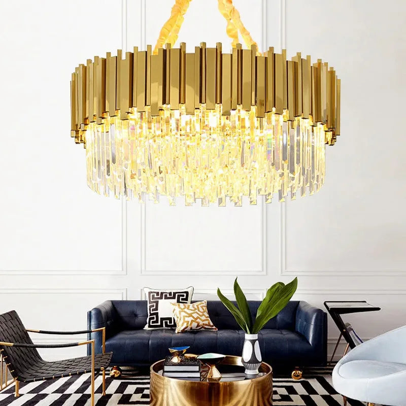 Afralia™ Gold Crystal Chandelier: Modern Luxury LED Pendant Lights for Living, Dining, Bedroom Decor