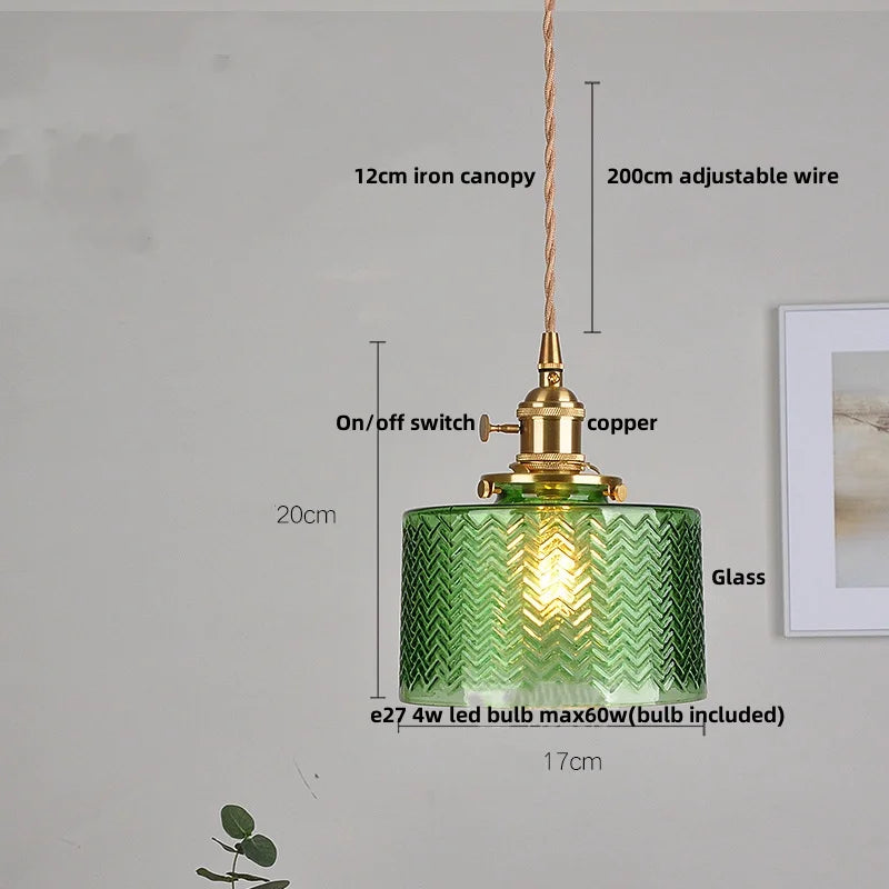 Afralia™ Stripe Glass LED Pendant Light Fixture, Japan Style, Coffee Bar, Hallway Decor