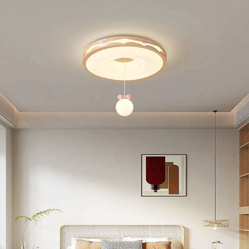 Afralia™ Cream Wind Walnut Round Master Bedroom Lamp Warm Retro Hanging Ball Ceiling