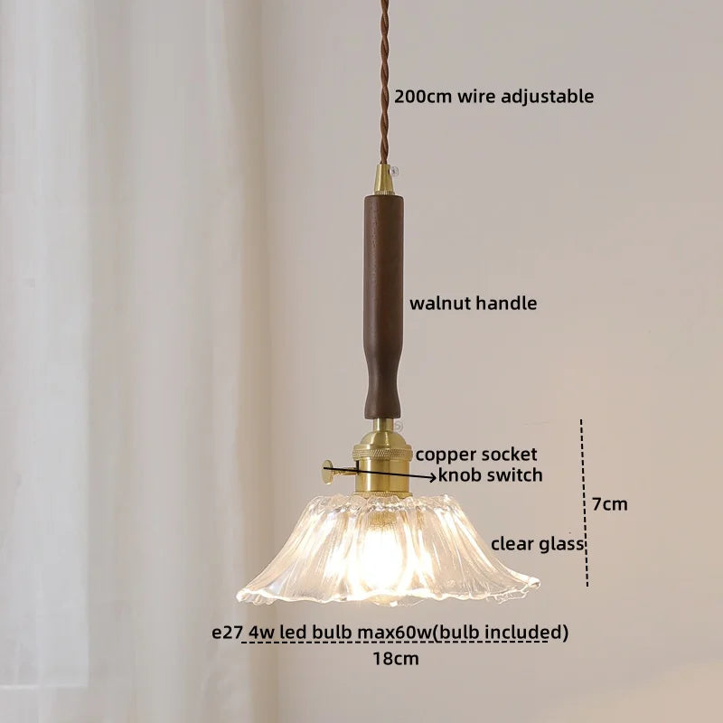 Afralia™ LED Walnut Copper Pendant Light with Knob Switch - Modern Style Lighting Fixtures