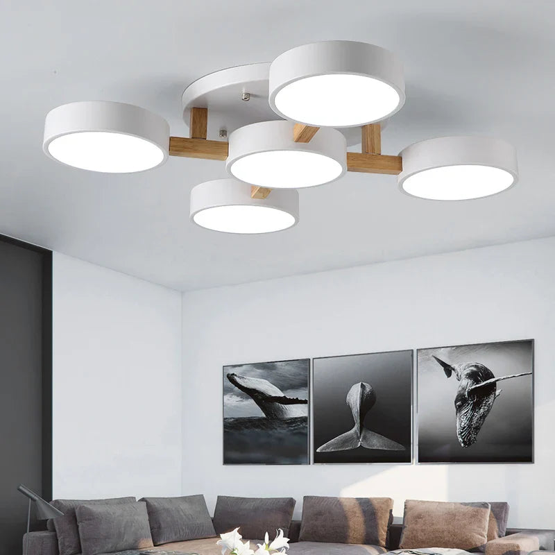 Afralia™ Nordic Style Wood Art LED Chandelier for Bedroom Living Room Ceilings