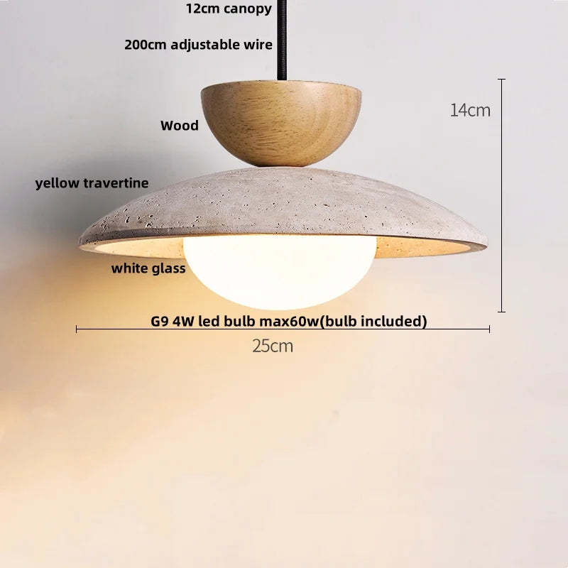 Afralia™ Nordic LED Pendant Lights Yellow Travertine White Glass Wood Hanging Lamp