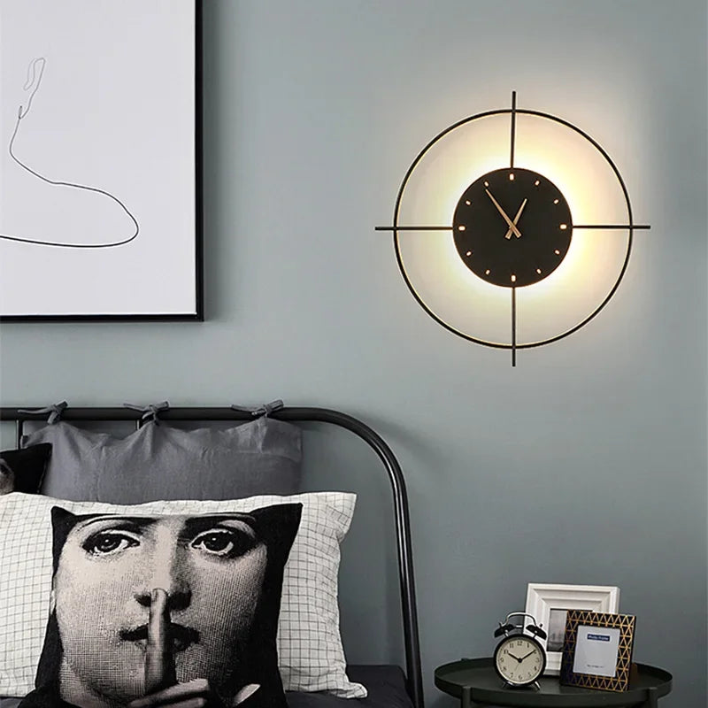 Afralia™ Nordic Wall Lamp Clock Modern Silent Bedroom Decor Lighting