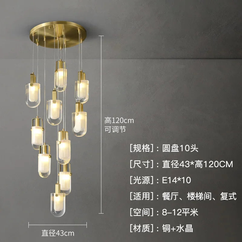 Afralia™ Crystal Loft Chandelier for Staircase, Living Room, and Apartment Luxe Lighting