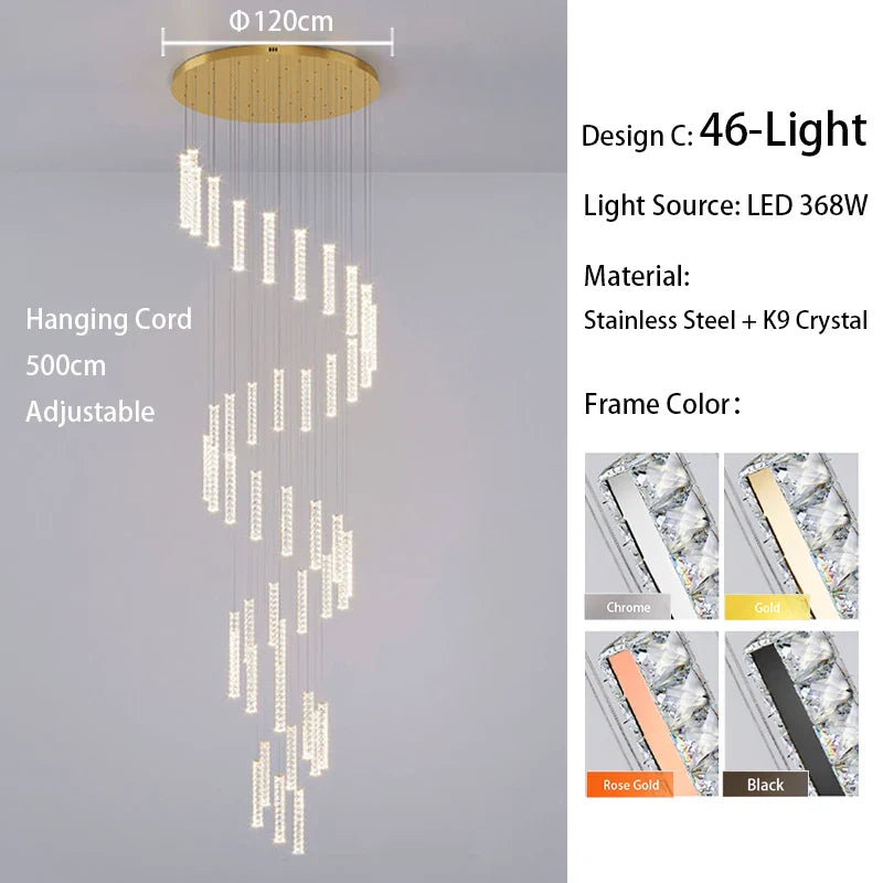 Afralia™ Large Crystal Luxury Chandelier for Living Room Dining Hall Stair Suspension