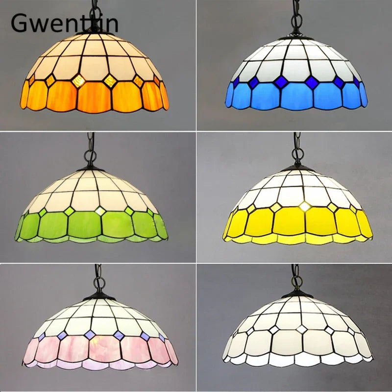 Afralia™ Tiffany Square Pendant Light, Stained Glass Hanging Lamp for Home Decor