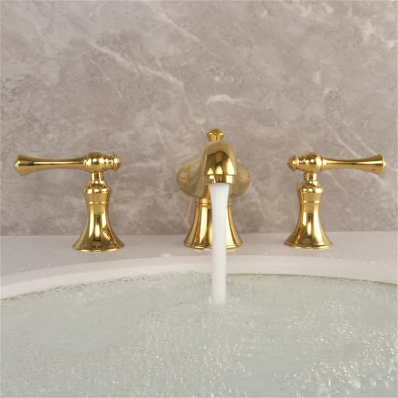 Afralia™ Gold Widespread Bathroom Faucet with Waterfall Design
