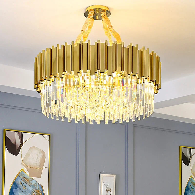 Afralia™ Gold Crystal Chandeliers for Luxurious Home, Hotel, and Dining Decor
