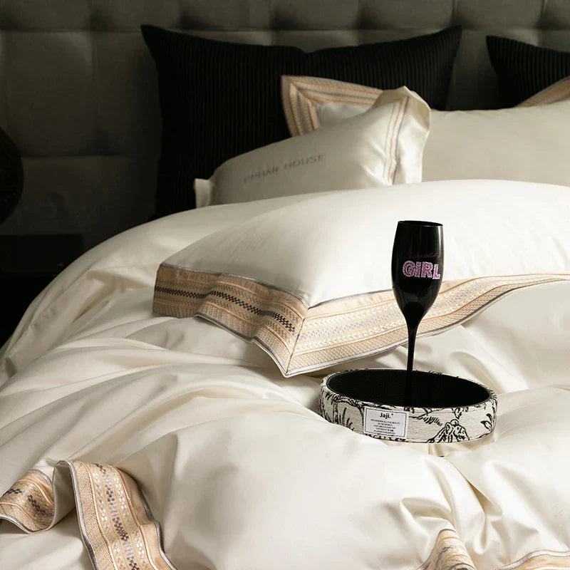 Afralia™ Luxury Egyptian Cotton Embroidered Bedding Set for Elegant Home Decor