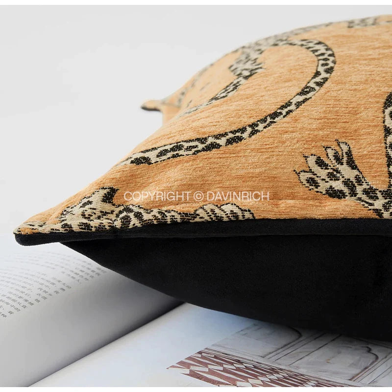 Afralia™ Medieval Leopard Lumbar Pillow Case, Luxury Cushion Cover, Royal Menagerie Collection