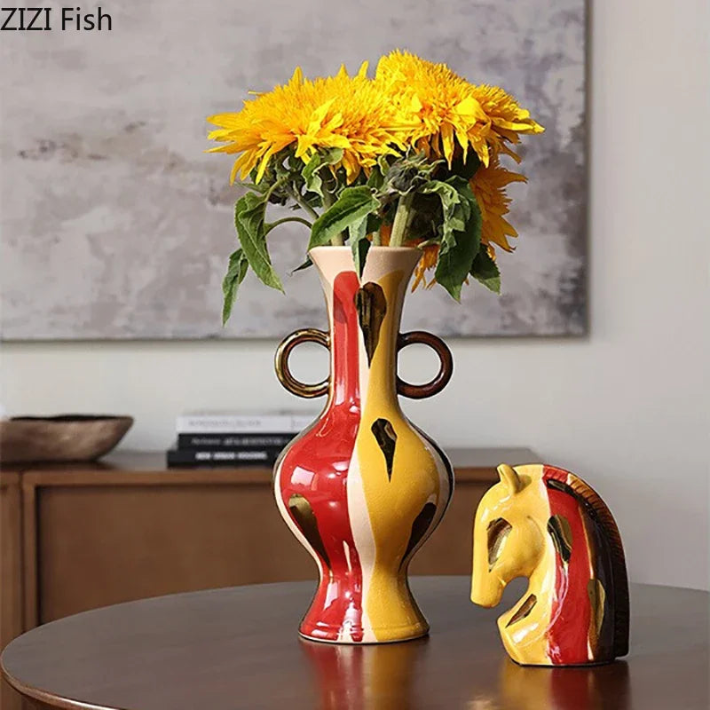 Afralia™ Ceramic Vase Plant Pots: Creative Floral Arrangement Ornaments for Aesthetic Room Decor