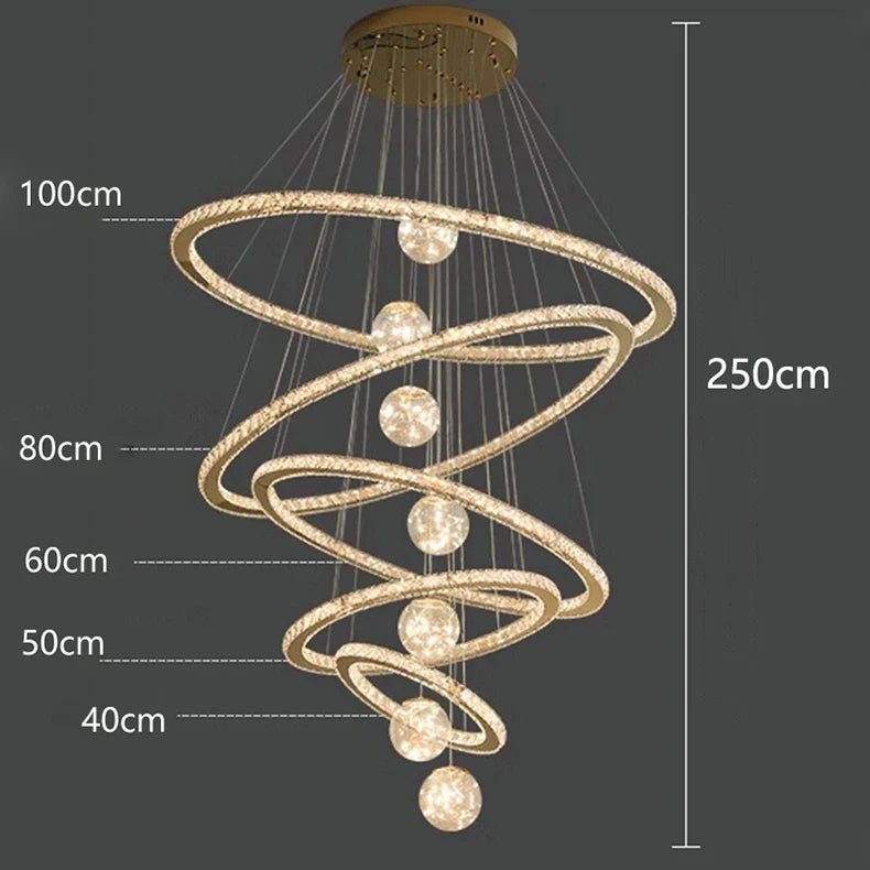 Afralia™ Modern Crystal Chandelier Stair Pendant Lamp Living Room Lighting