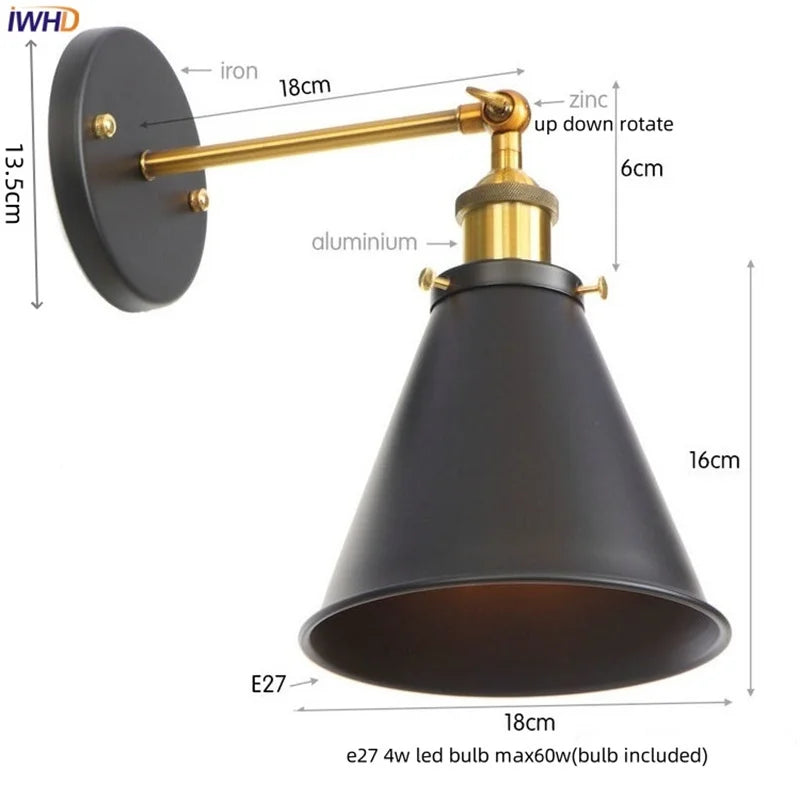 Afralia™ Gold Industrial LED Wall Lamp for Loft Stair & Bedroom Lighting