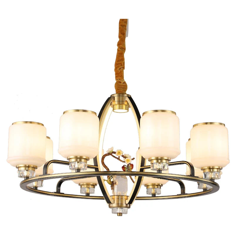 Afralia™ Chinese Natural Jade All Copper Chandelier for Luxury Living Room Villa