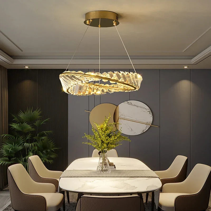 Afralia™ Luxury Gold LED Crystal Pendant Chandelier for Living & Dining Room Lighting
