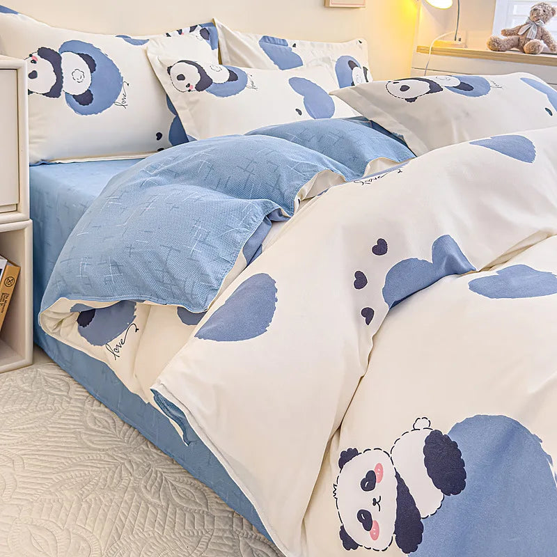 Afralia™ Cozy Flower Print Bedding Set: Brushed Cotton, Skin-Friendly, Soft, Thick, 4Pcs