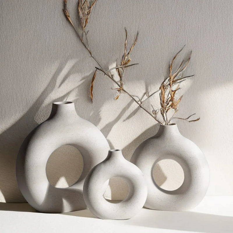 Afralia™ Ceramic Donut Vase: Nordic Art Pampas Grass Home Decor Office Living Room