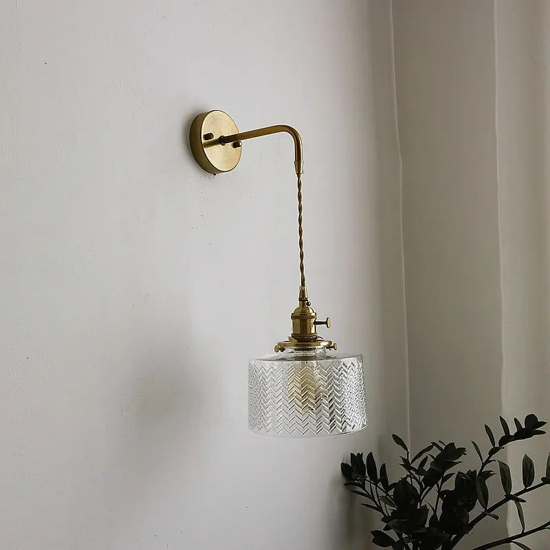 Afralia™ Vintage Green Glass Copper LED Wall Lights Pull Chain Switch Hallway Bedroom Balcony Wall Lamp