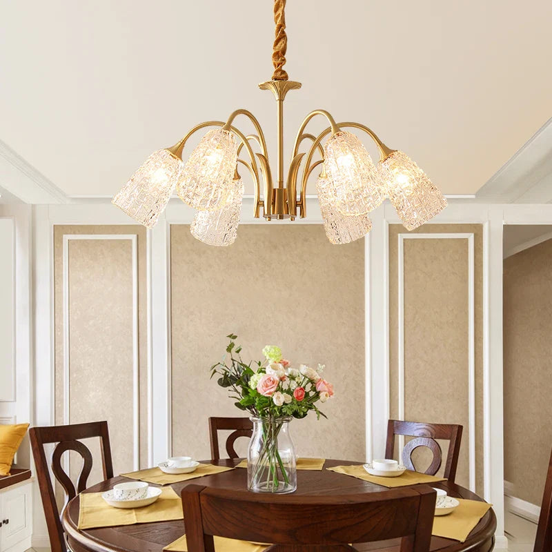 Afralia™ Glass Copper Chandelier: Luxury Gold Brass Pendant Light for Living Room, Bedroom, Kitchen.